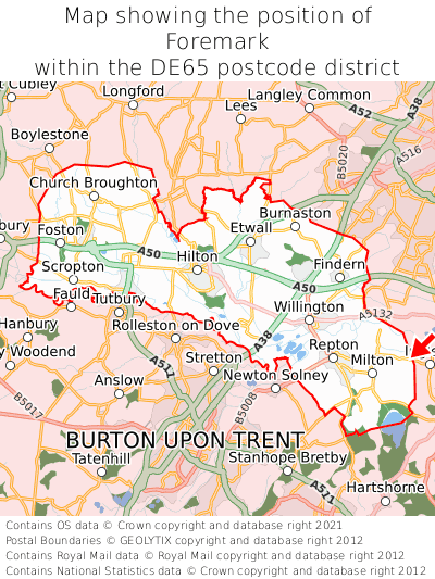 Map showing location of Foremark within DE65
