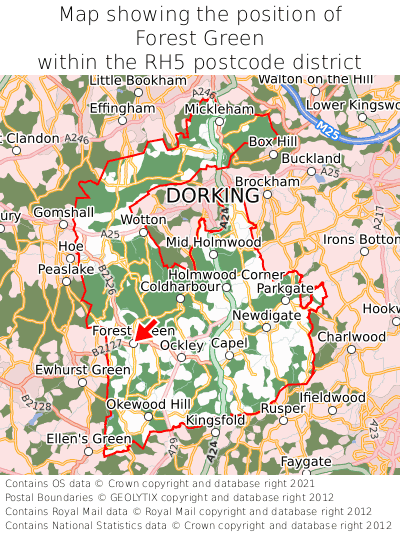 Map showing location of Forest Green within RH5
