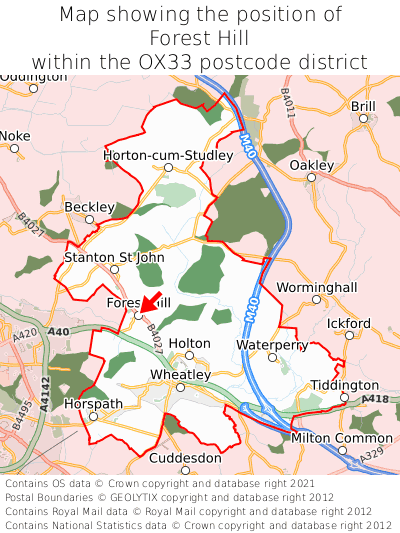 Map showing location of Forest Hill within OX33