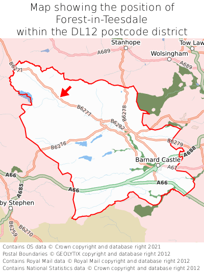 Map showing location of Forest-in-Teesdale within DL12