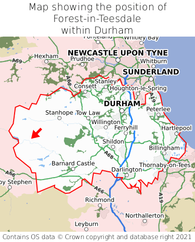 Map showing location of Forest-in-Teesdale within Durham