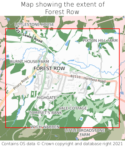 Map showing extent of Forest Row as bounding box
