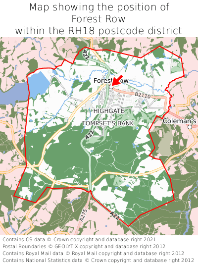 Map showing location of Forest Row within RH18