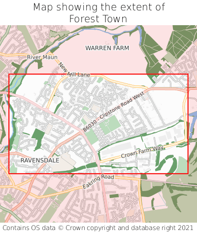 Map showing extent of Forest Town as bounding box