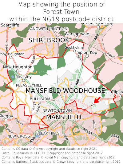 Map showing location of Forest Town within NG19