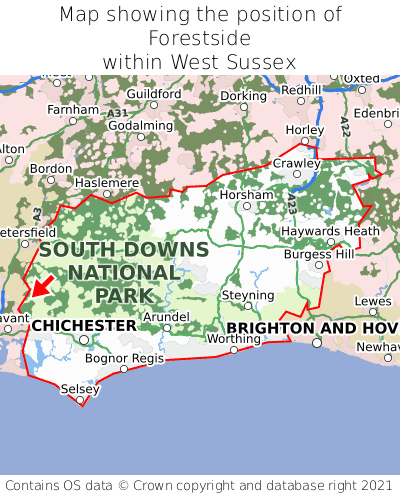 Map showing location of Forestside within West Sussex
