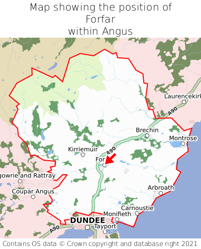 Map showing location of Forfar within Angus