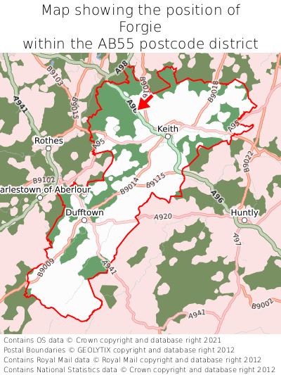 Map showing location of Forgie within AB55