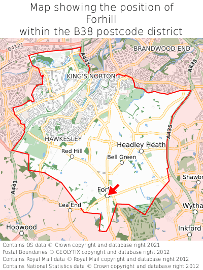 Map showing location of Forhill within B38
