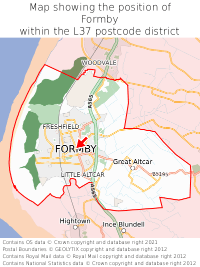 Map showing location of Formby within L37