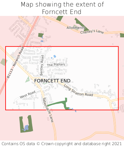 Map showing extent of Forncett End as bounding box