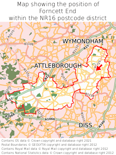 Map showing location of Forncett End within NR16