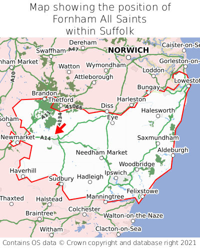 Map showing location of Fornham All Saints within Suffolk