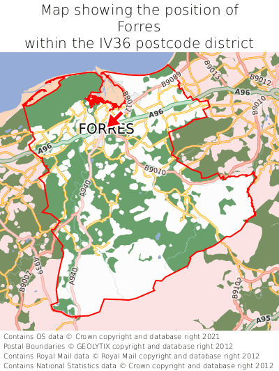 Map showing location of Forres within IV36