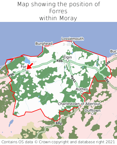 Map showing location of Forres within Moray