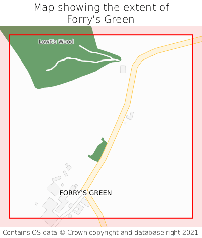 Map showing extent of Forry's Green as bounding box