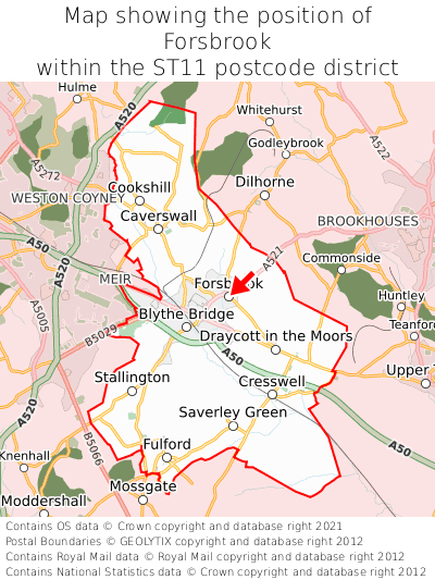 Map showing location of Forsbrook within ST11