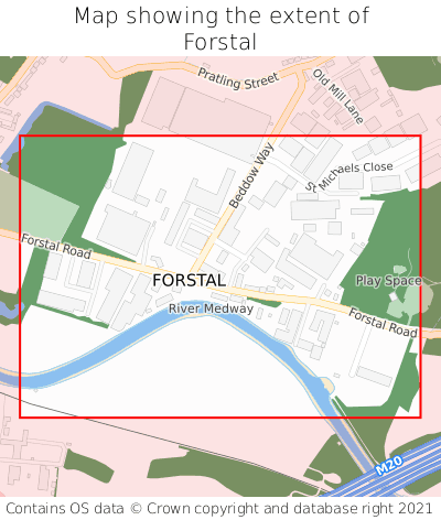 Map showing extent of Forstal as bounding box
