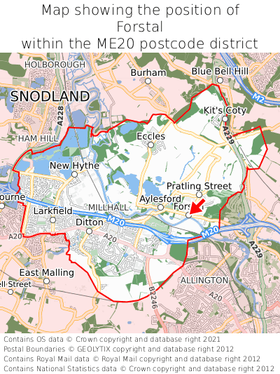 Map showing location of Forstal within ME20