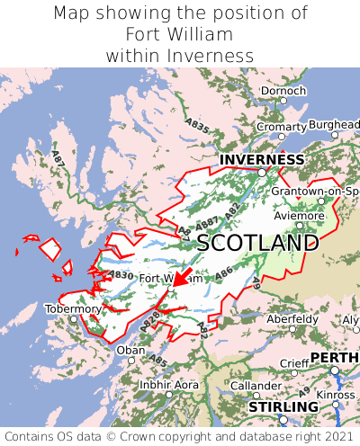 Map showing location of Fort William within Inverness