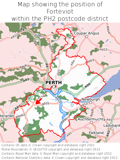 Map showing location of Forteviot within PH2