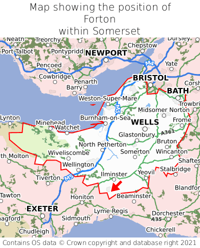 Map showing location of Forton within Somerset