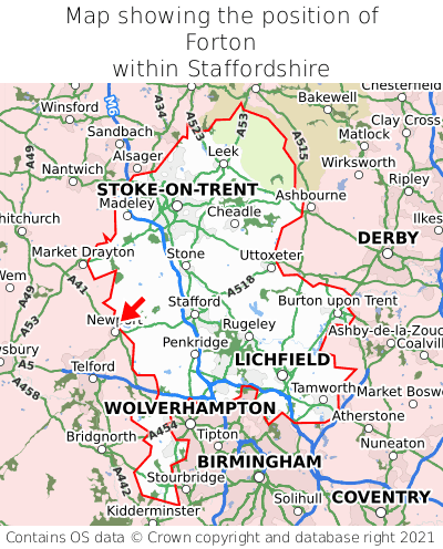 Map showing location of Forton within Staffordshire