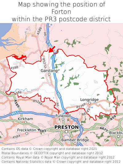 Map showing location of Forton within PR3