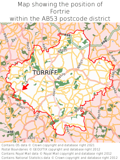 Map showing location of Fortrie within AB53