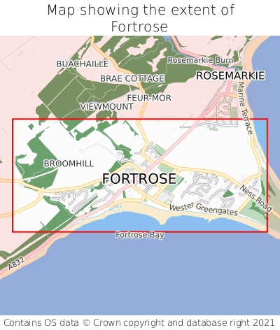 Map showing extent of Fortrose as bounding box