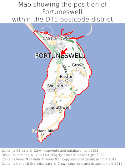 Map showing location of Fortuneswell within DT5