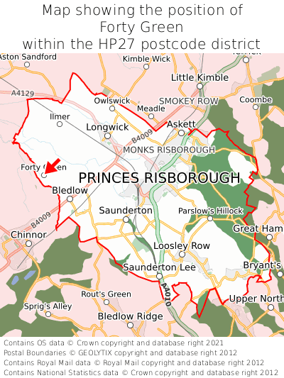 Map showing location of Forty Green within HP27