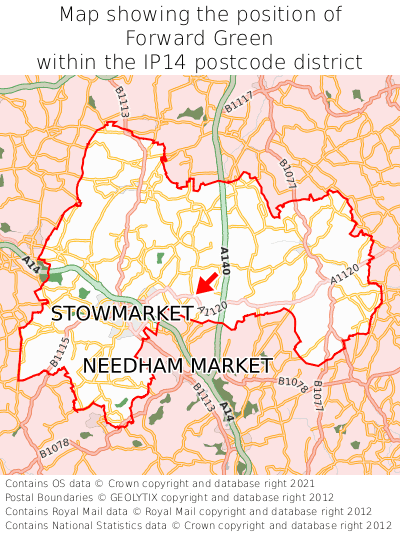 Map showing location of Forward Green within IP14
