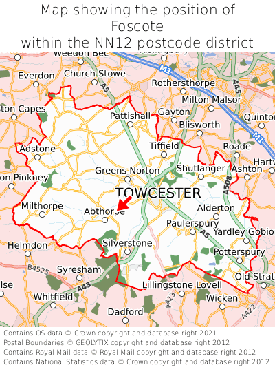 Map showing location of Foscote within NN12