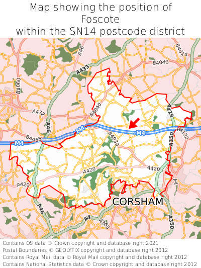 Map showing location of Foscote within SN14