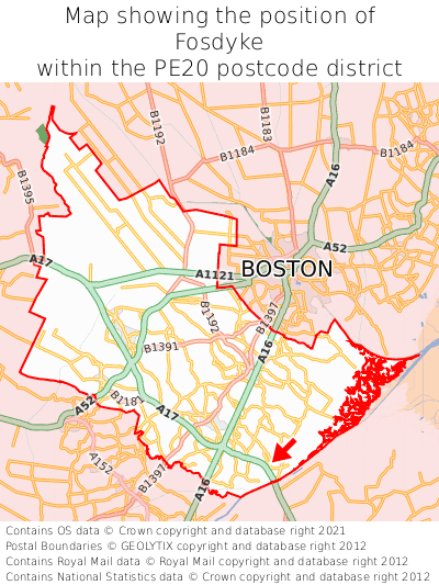 Map showing location of Fosdyke within PE20