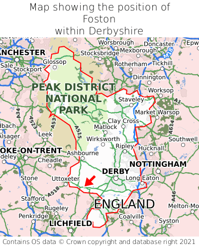 Map showing location of Foston within Derbyshire