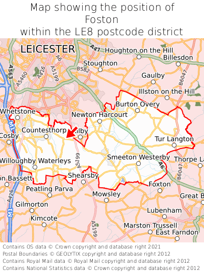 Map showing location of Foston within LE8
