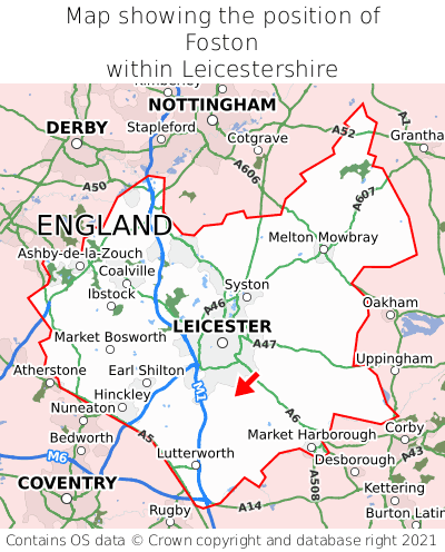Map showing location of Foston within Leicestershire
