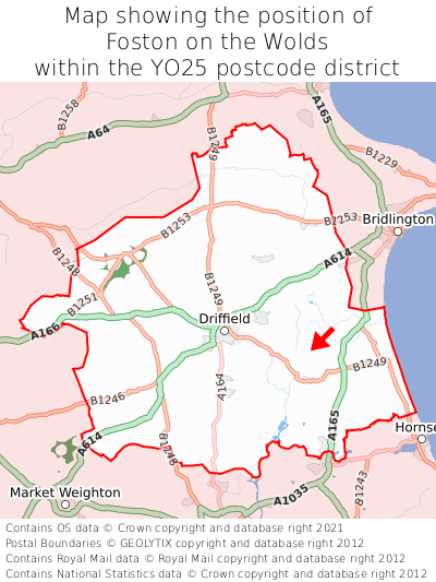 Map showing location of Foston on the Wolds within YO25