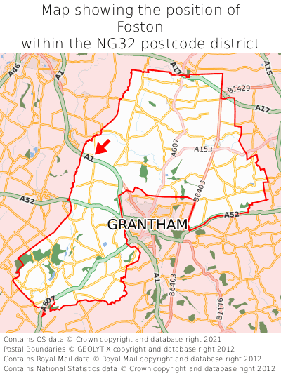 Map showing location of Foston within NG32