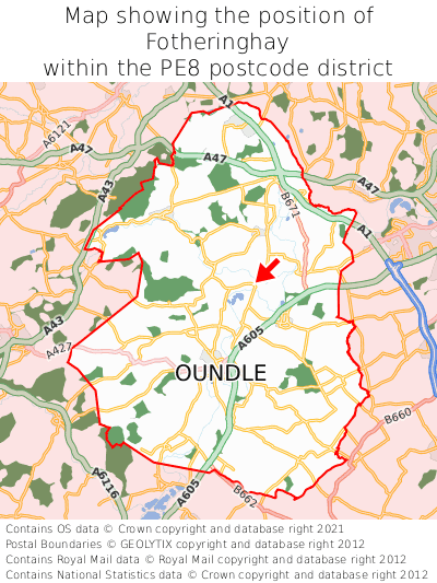 Map showing location of Fotheringhay within PE8