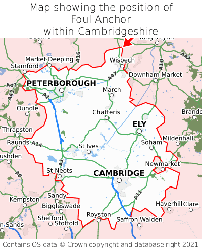 Map showing location of Foul Anchor within Cambridgeshire
