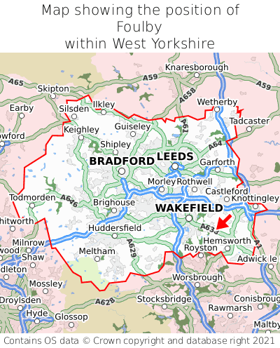 Map showing location of Foulby within West Yorkshire