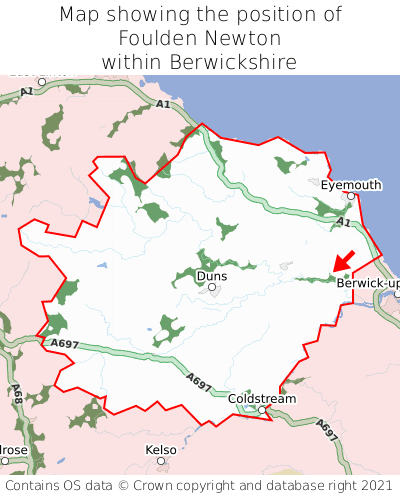 Map showing location of Foulden Newton within Berwickshire