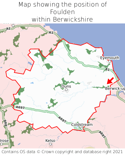 Map showing location of Foulden within Berwickshire
