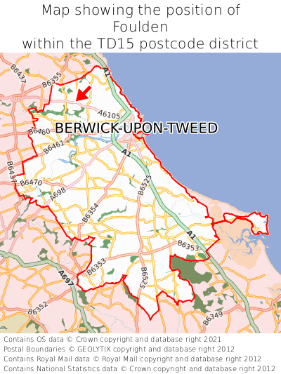 Map showing location of Foulden within TD15