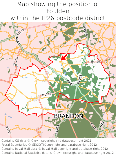 Map showing location of Foulden within IP26