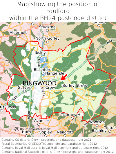 Map showing location of Foulford within BH24