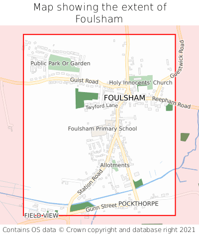 Map showing extent of Foulsham as bounding box
